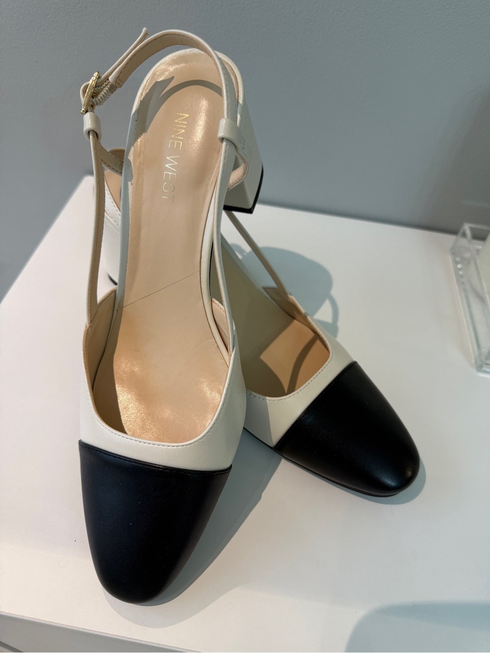 Nine West Black and Ivory Closed-Toe Slingback Pumps